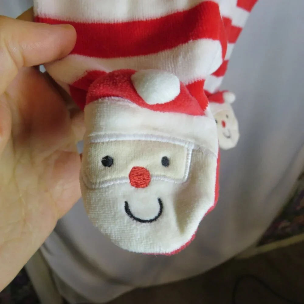 Baby Santa red and white striped footed bodysuit embroidered Holiday